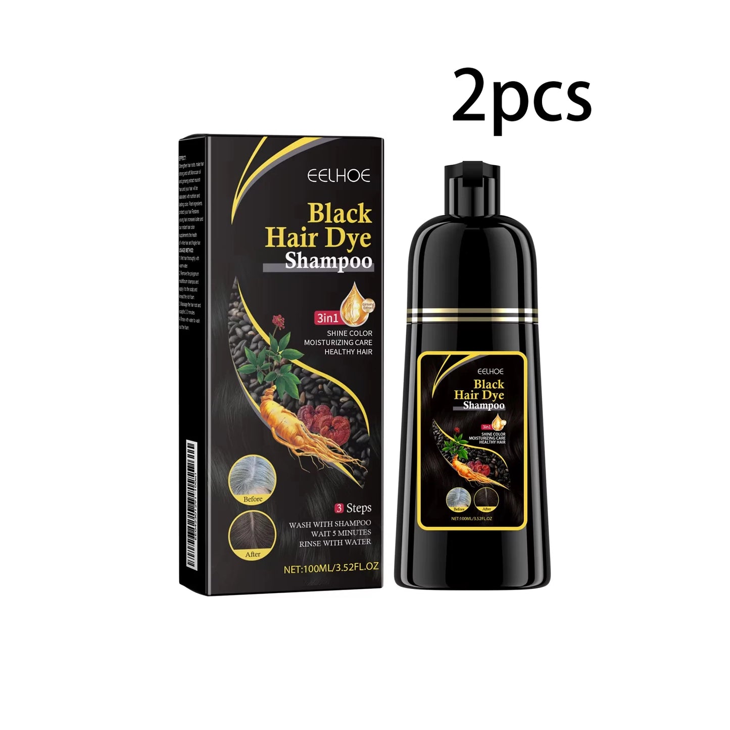 EELHOE 100ml Natural Plant Hair Dye Shampoo 3 in 1 Hair Color Shampoo for Gary Hair Quick Dark Black And Women Men Grey Coverage