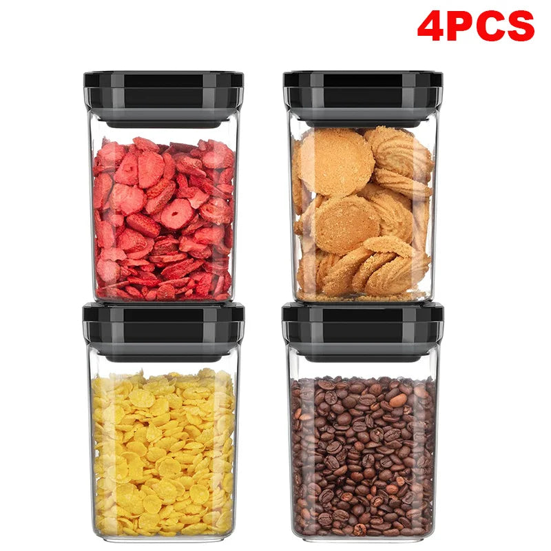 4PC Airtight Food Storage Containers with Lids Clear Plastic Kitchen and Pantry Organization Canisters Kitchen Storage Organizer