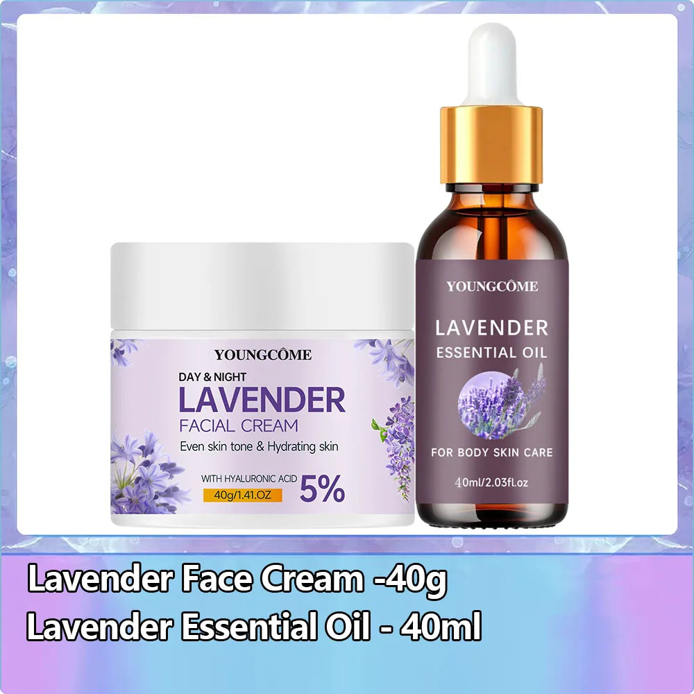 Organic Lavender Essential Oil 100% Pure - Aromatherapy for Sleep & Stress Relief, Natural Skin & Hair Care, Skin 40/60ml set