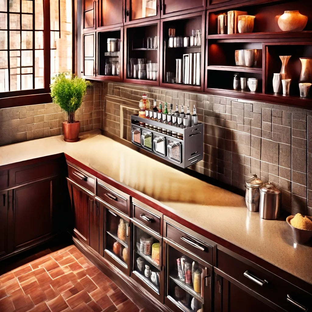 Wall Mount Spice Rack Organizer No Drilling Space Saving Durable Aluminum Kitchen Storage Must Have for Home