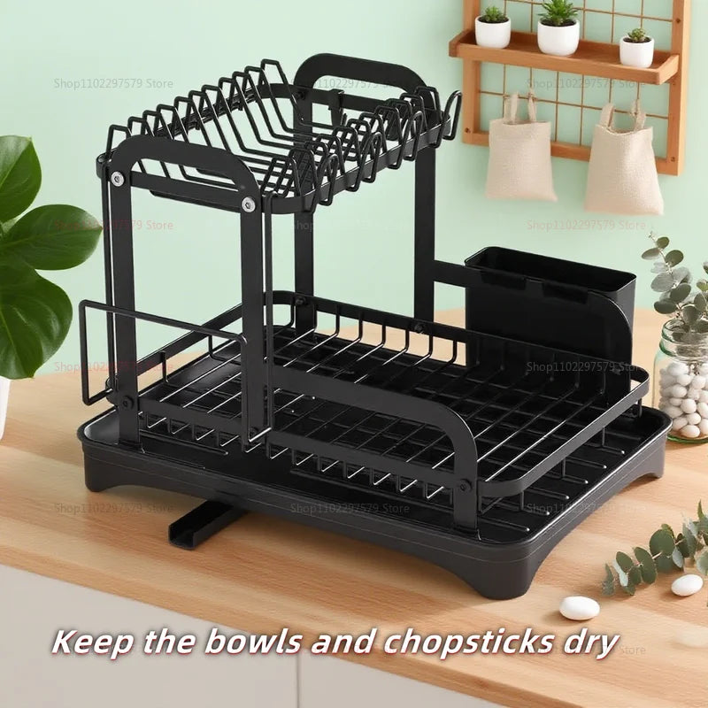 Multi-Function Kitchen Storage Rack Bowl Utensil Drain Organizer Small Space Tableware Draining Rack with Storage Box