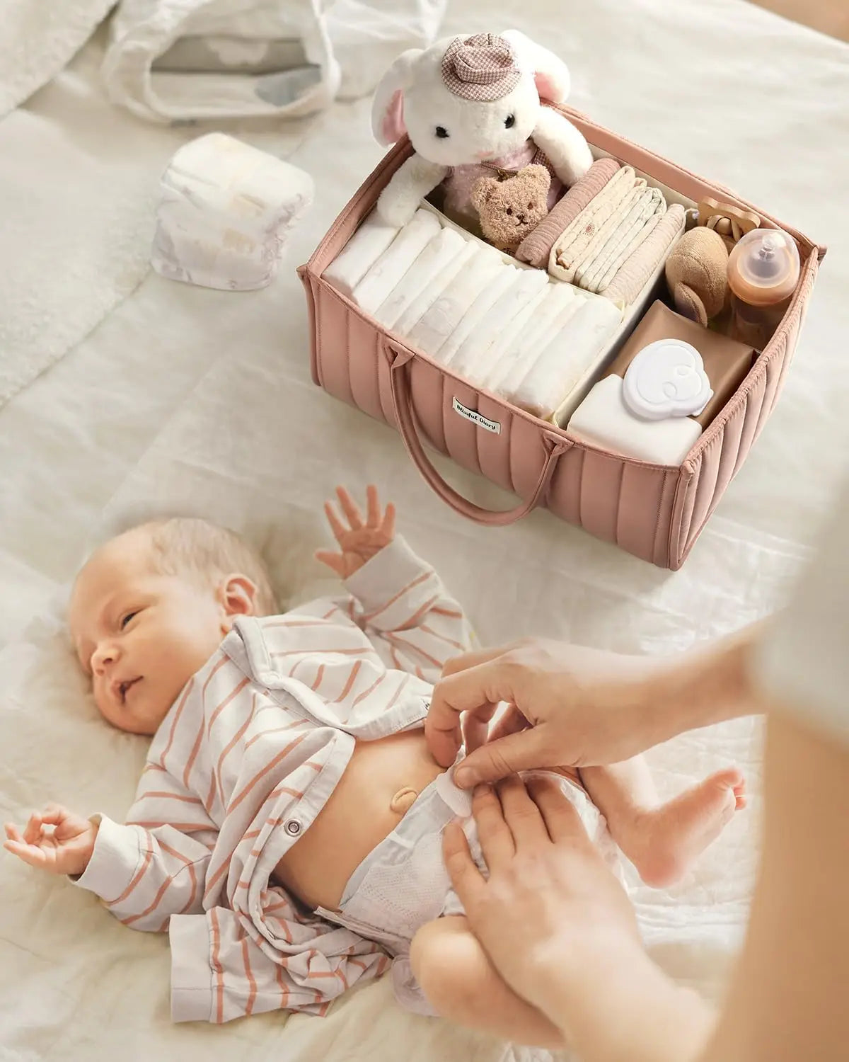 Baby Diaper Caddy Organizer, Baby Shower Basket for Girls Baby Registry Must Have, Stylish Baby Basket for Changing Table