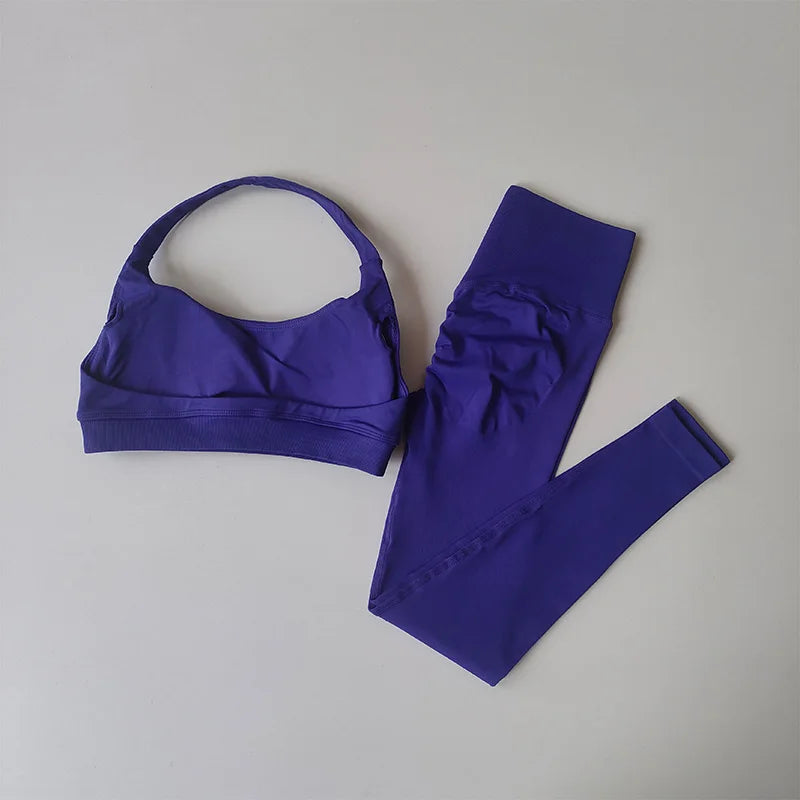 Seamless Hornet Beautiful Back Crop Top Bra High Waist Peach Sports Leggings Suit Yoga Training Running Fitness Gym Women Set