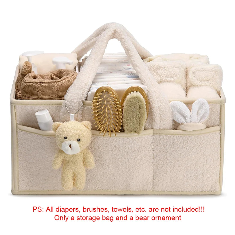 PANGDUBE Plush Diaper Stackers & Caddies Diaper Bag with Teddy Bear Caddy Organizer Nursery Baby Diaper Organizer Baby Nappy Bag