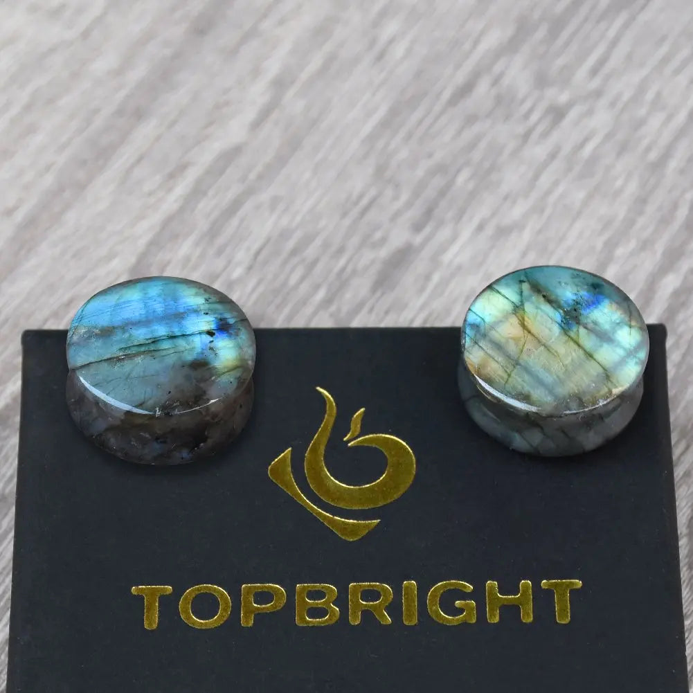 Organic Labradorite Stone Ear Plugs Tunnels Flesh Double Flare Ear Gauge Expander Round Piercing Oreja Labret Helix Body Jewelry