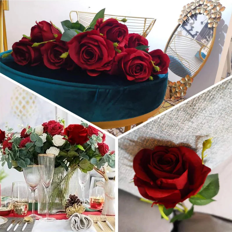 1~20pcs Artificial rose decoration Red rose Realistic artificial flowers Fake flowers Wedding dining table home decoration