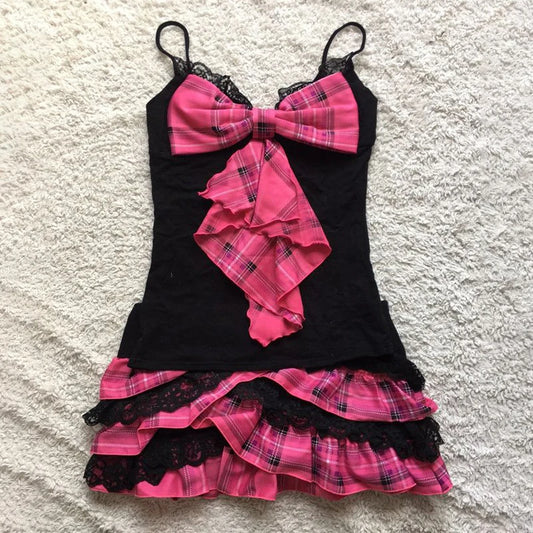 Chic Punk Y2K Dress Aesthetics Graphic Print Fashion Rock Goth Braces skirt Vintage Hiphop Sexy Pleated skirt Summer Streetwear