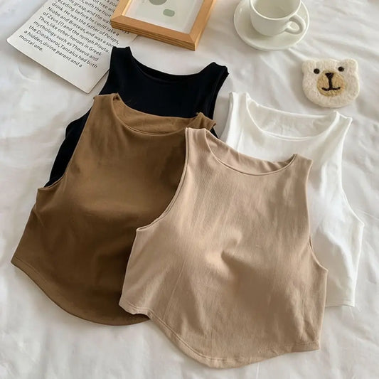 Fashion Cotton One-piece Sling Sleeveless Irregular Sleeveless Top Round Neck Short Spice Sleeveless Top Women