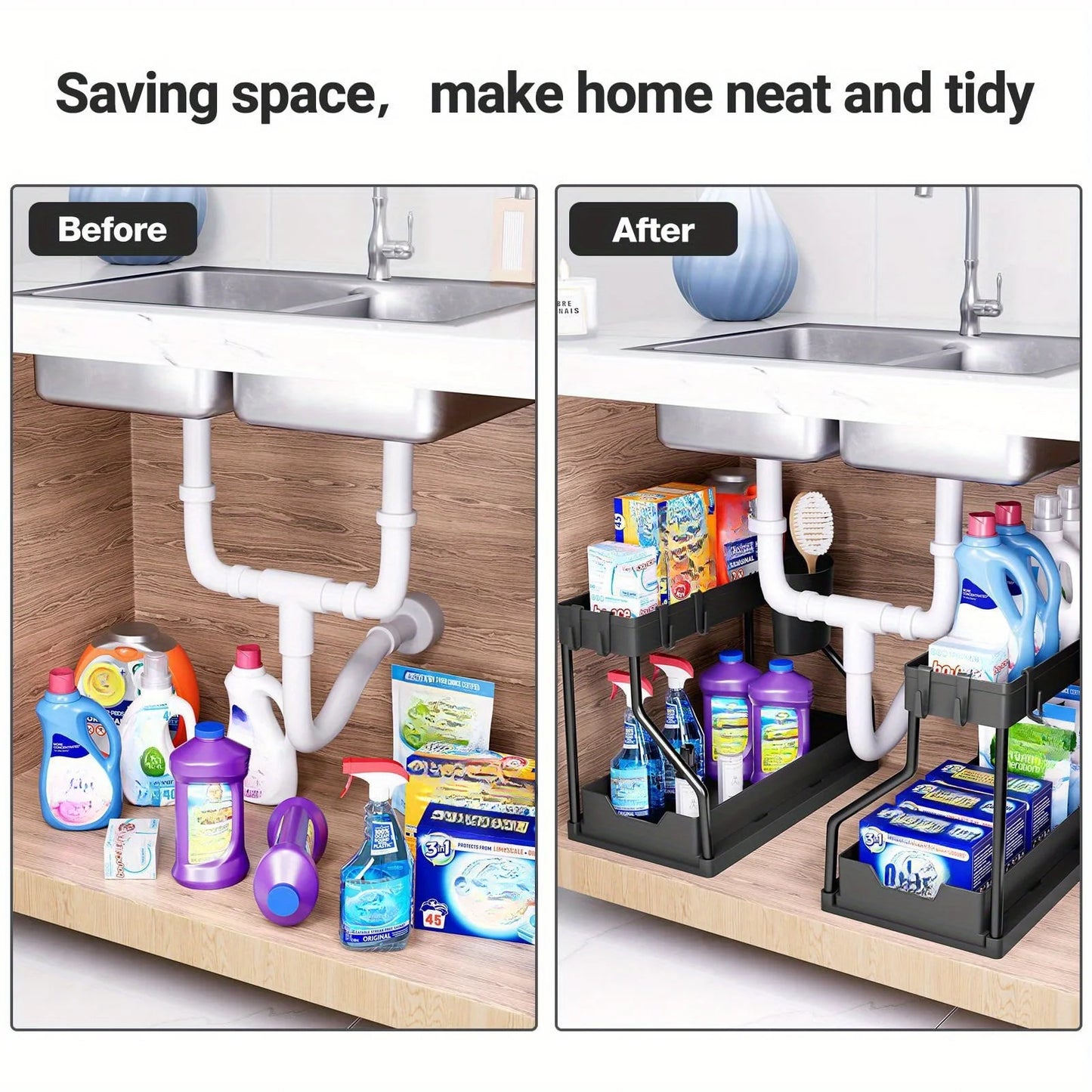 New bathroom sink and kitchen storage rack - multi-layer pull-out suitable for organizing and storing clutter and seasonings.