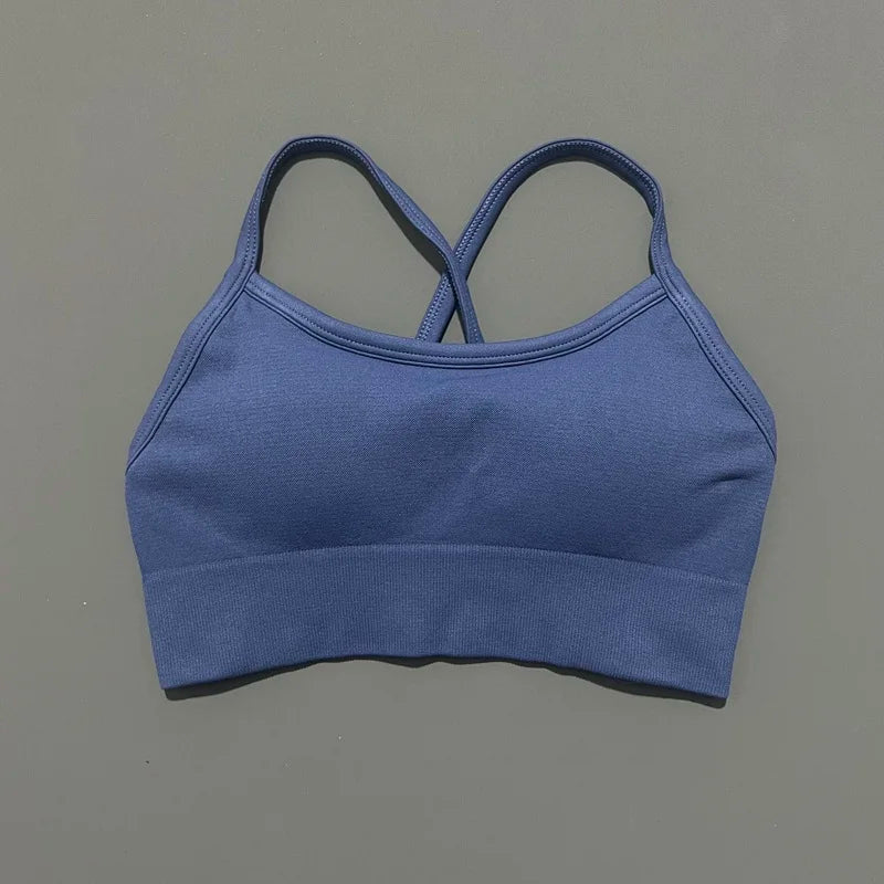 Histello Backless Sports Bra Women Seamless Yoga Top High Support Fitness Underwear Back Cross Gym Crop Top Running Workout Bras
