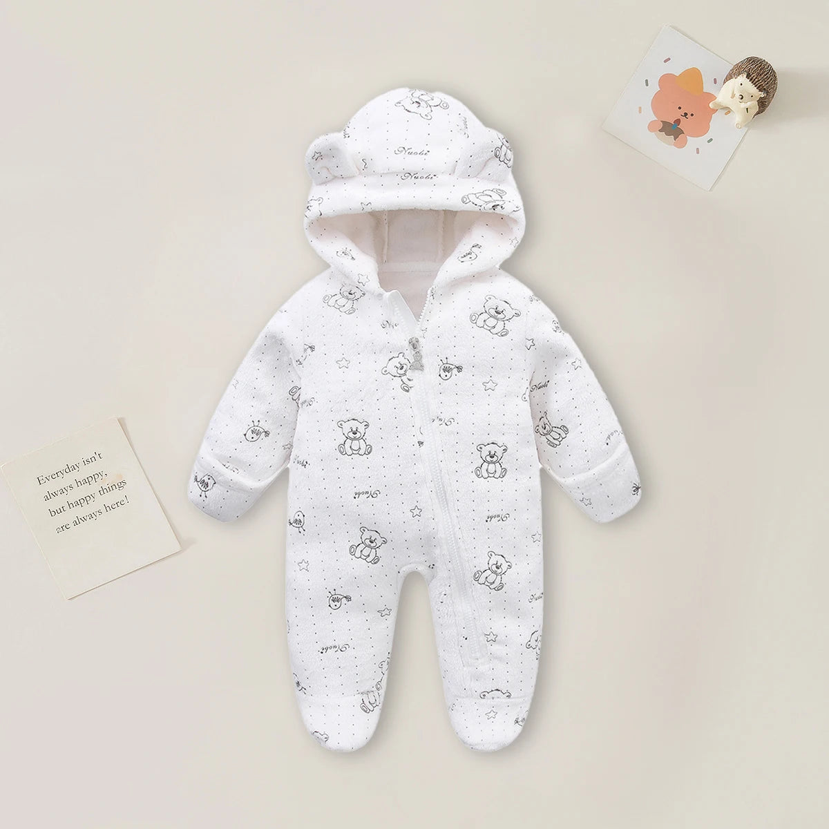 AYNIGIELL 0-12M Cartoon Newborn Bodysuit Warm RompersSoft Newborn Baby Clothes Flannel Autumn Winter Baby Boys Girls Jumpsuit