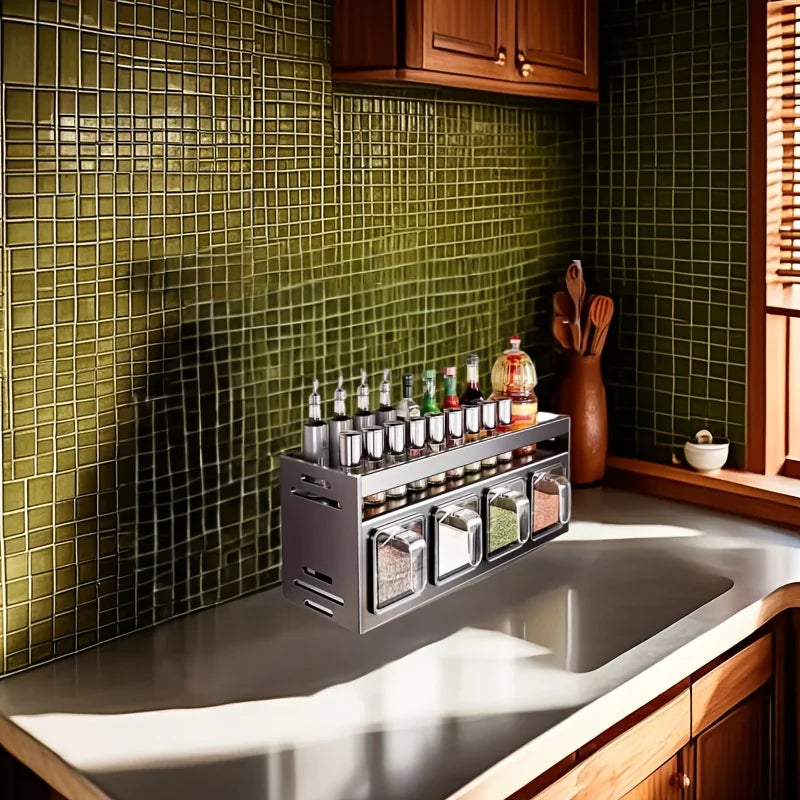Wall Mount Spice Rack Organizer No Drilling Space Saving Durable Aluminum Kitchen Storage Must Have for Home
