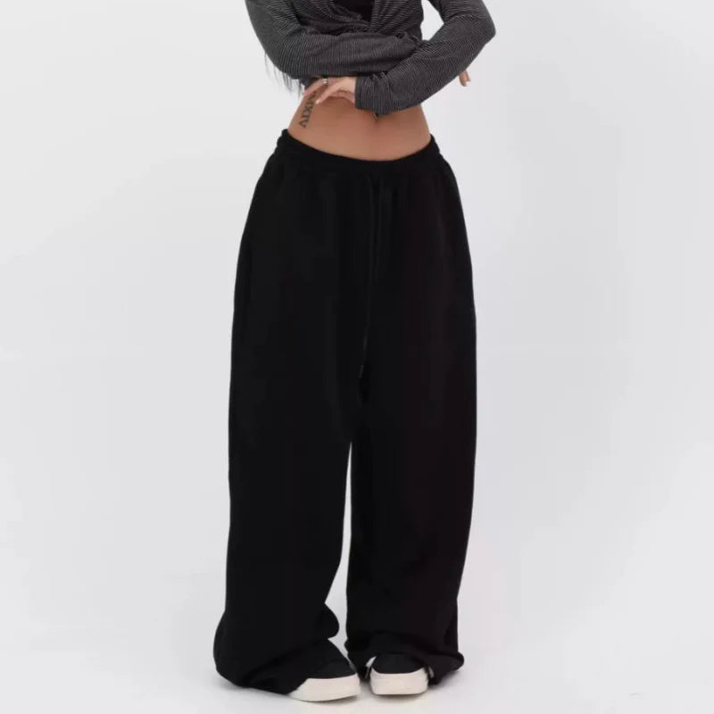 Retro Y2K Baggy Pants Fashion Women Pocket Elastic Waist Oversized Vintgae Wide Leg Pant Casual Streetwear Sweatpant Trousers