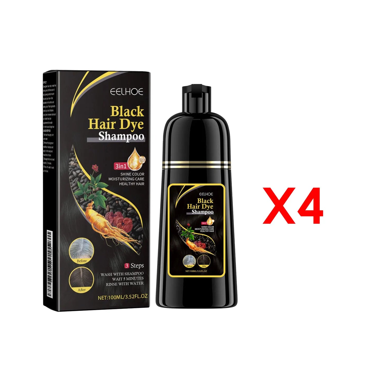 EELHOE 100ml Natural Plant Hair Dye Shampoo 3 in 1 Hair Color Shampoo for Gary Hair Quick Dark Black And Women Men Grey Coverage
