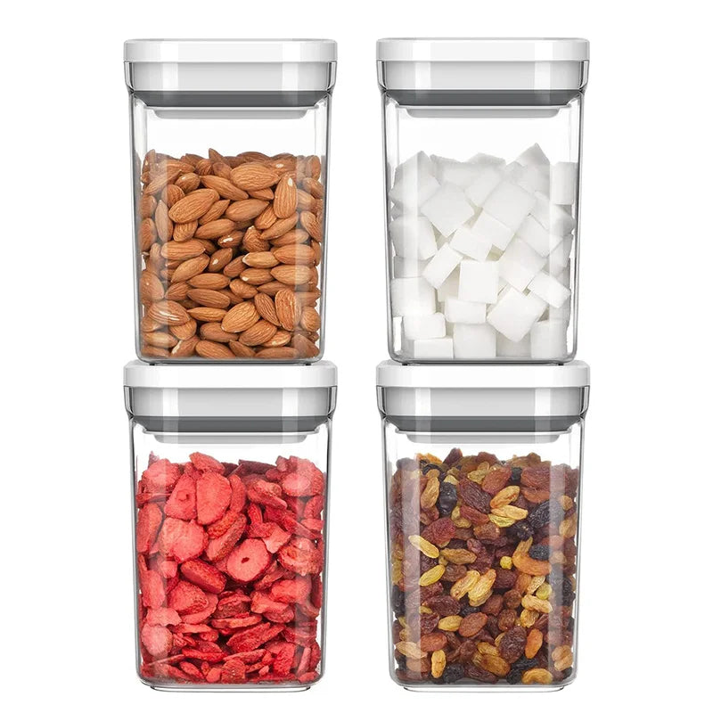 4PC Airtight Food Storage Containers with Lids Clear Plastic Kitchen and Pantry Organization Canisters Kitchen Storage Organizer