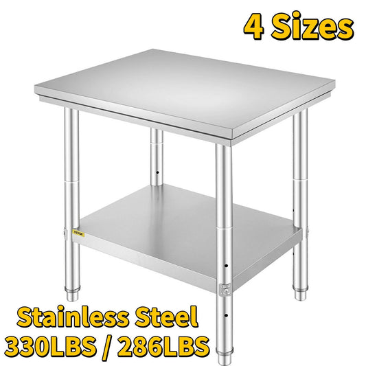 SucceBuy Kitchen Work Bench Commercial Catering Table Worktable with Undershelf Stainless Steel 330LBS 286LBS Restaurant Garage