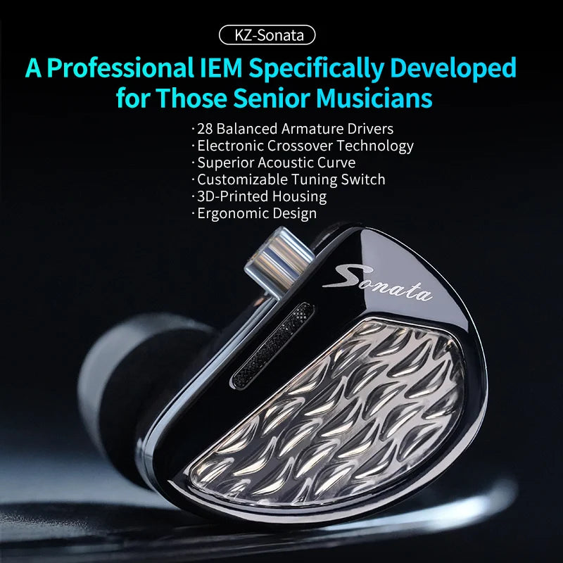 KZ Sonata 14BA 28 Unit Balanced Armature Drive In Ear Earphones Electronic Frequency Division Earbuds Hifi Monitoring Headphones