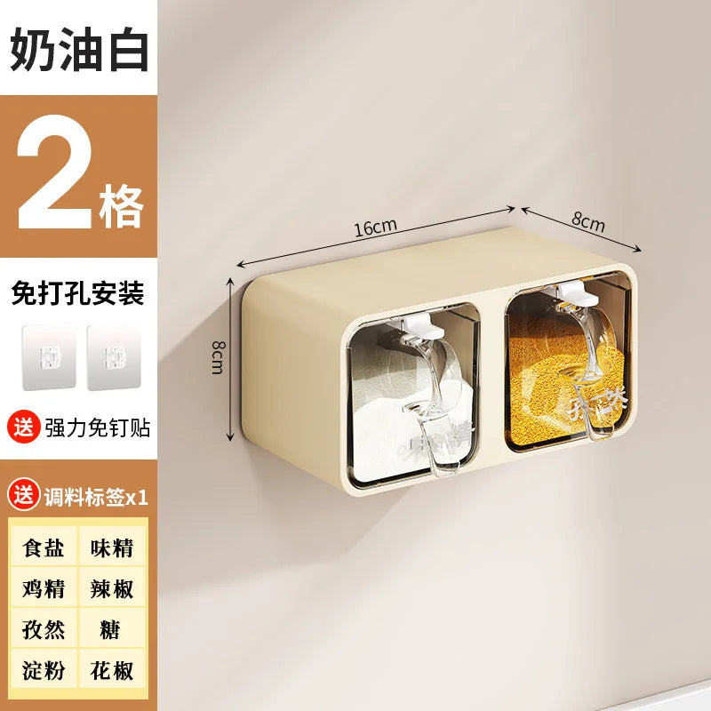 AOBT Wall-mounted moisture-proof seasoning box for home kitchen with condiment bottles for salt, MSG, and other condiments.