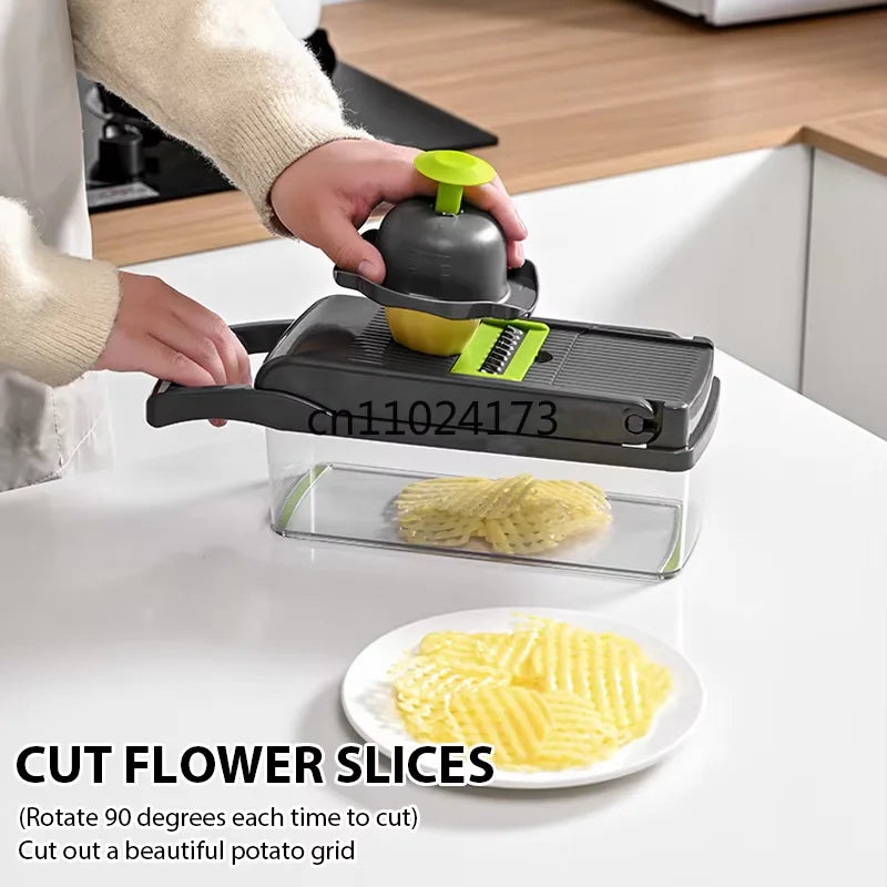 14/16 IN 1 Slicer Vegetable Food Chopper Vegetable Cutter Tomato Carrot Grater Cheese French Onion Shredders Kitchen Tool