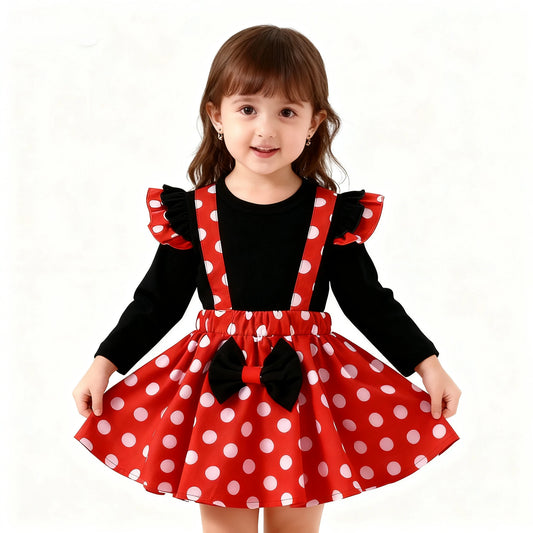 1-5 Years Children Outfit Baby Clothing Set Girl Summer Birthday Costume Kids Dots Tops Skirt Minnie Cosplay Dress with Headband