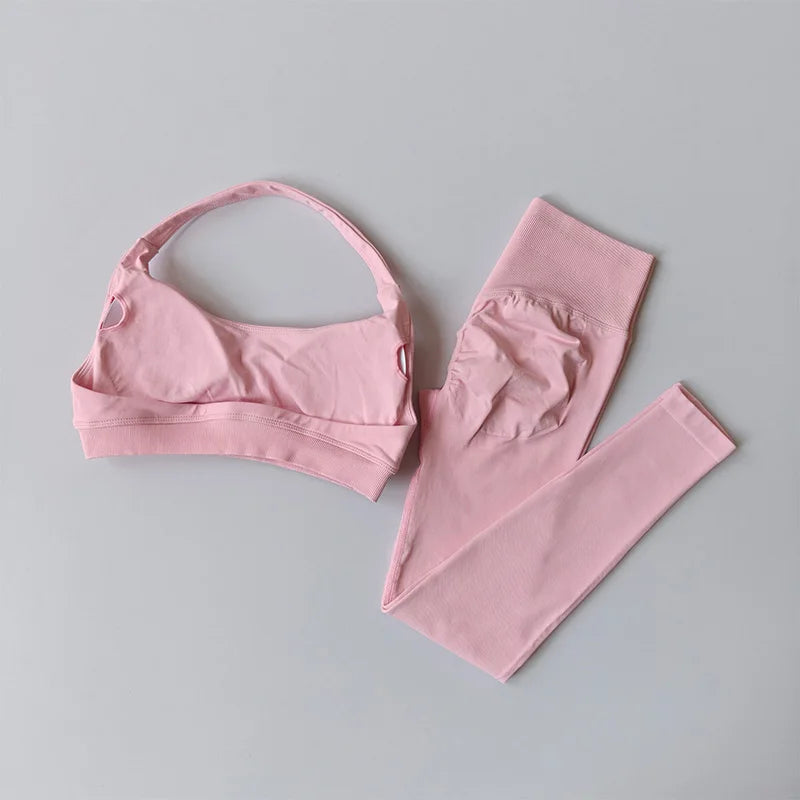 Seamless Hornet Beautiful Back Crop Top Bra High Waist Peach Sports Leggings Suit Yoga Training Running Fitness Gym Women Set