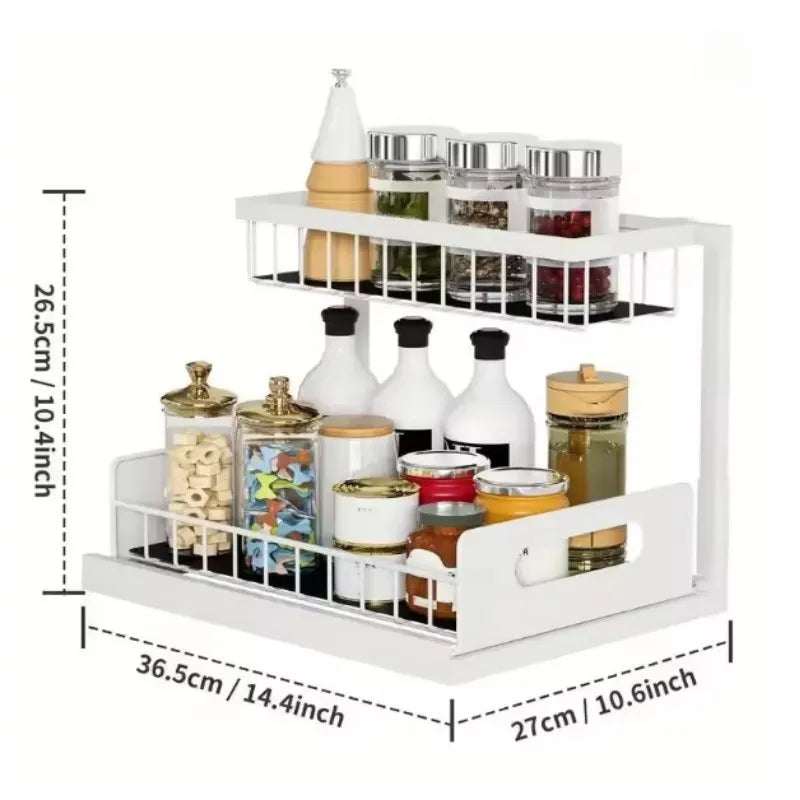 Under Sink 2 Tier Sliding Cabinet Basket Organizer Drawer Pull Out Cabinet Multi-PurposeSink Organizer for Bathroom Kitchen