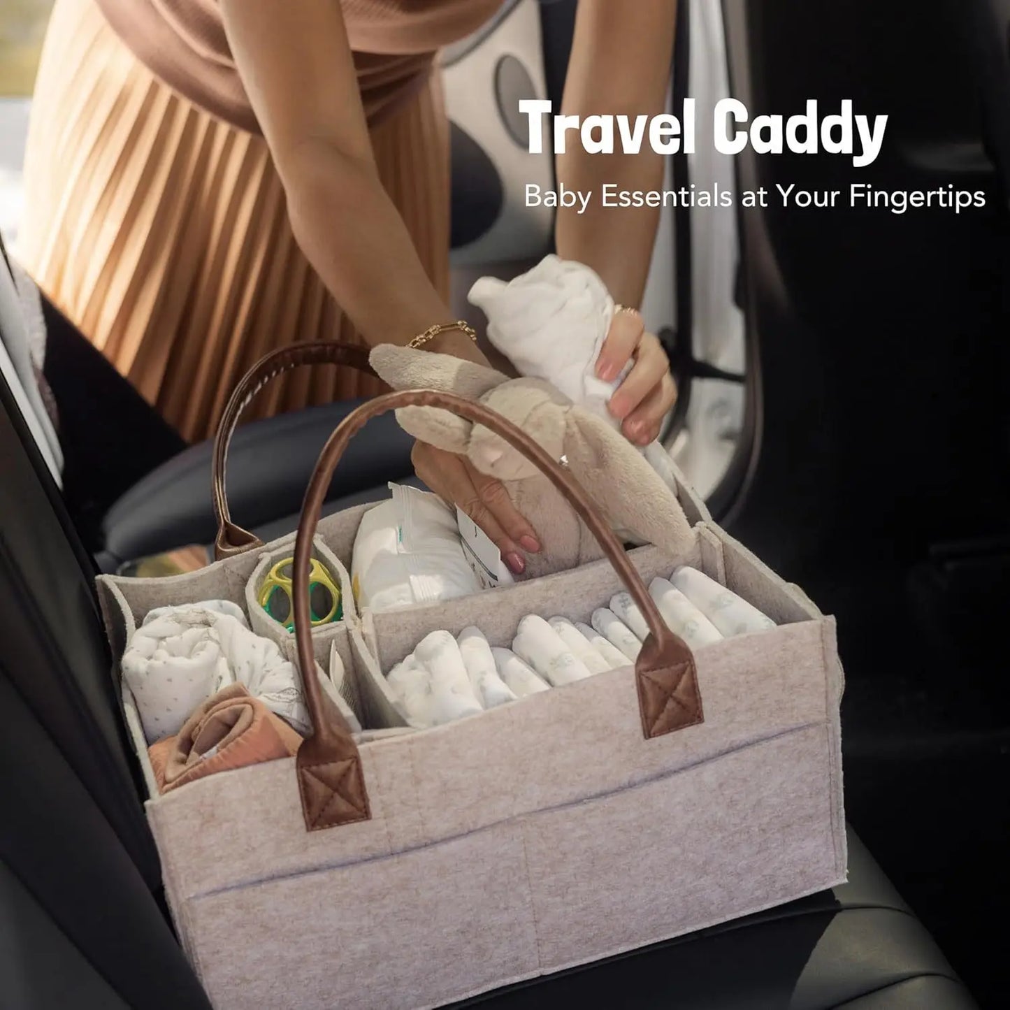 Baby Felt Storage Nursery Organizer Basket Infant Diaper Bag with Handle Caddy Changing Nappy Kids Storage Carrier Large Pocket