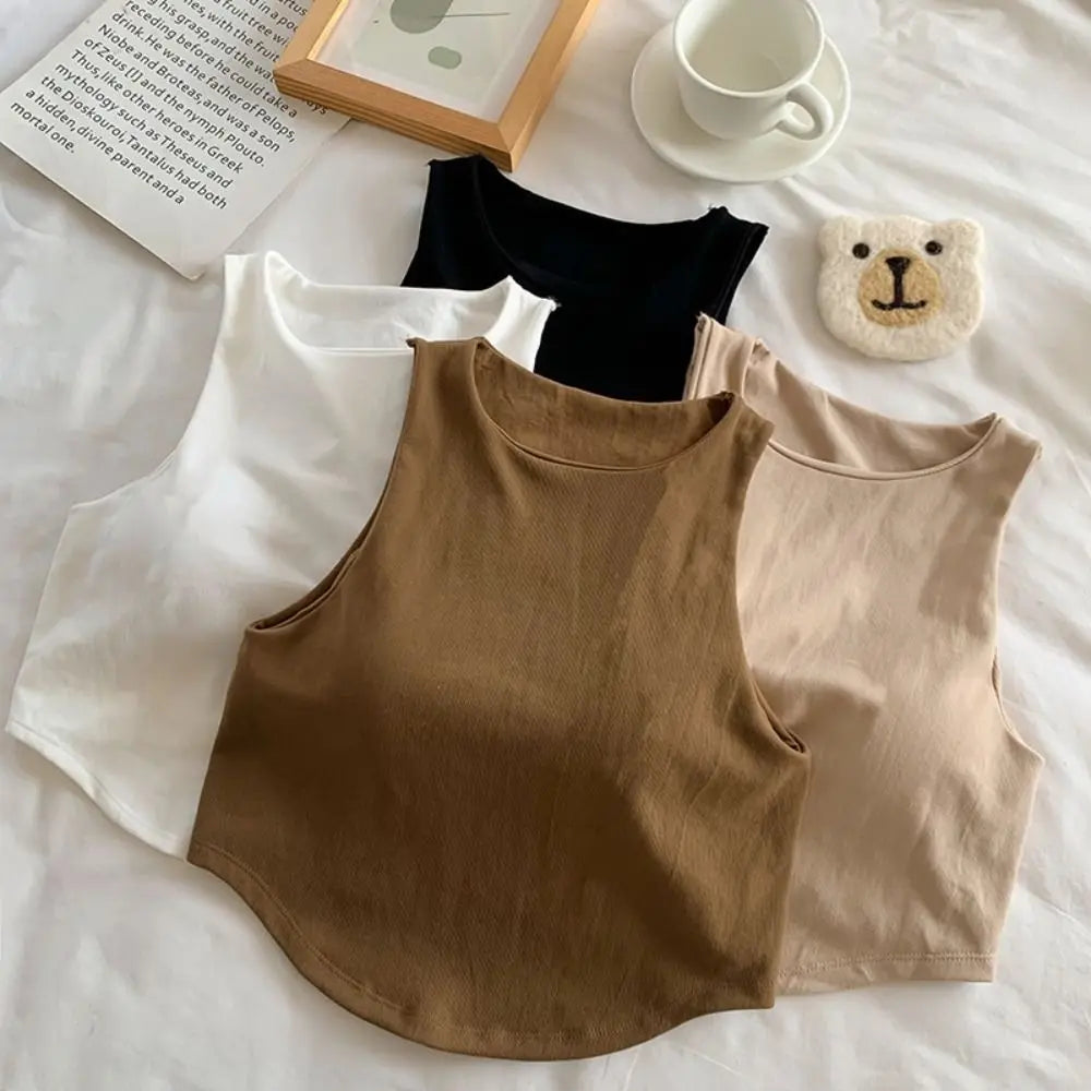 Fashion Cotton One-piece Sling Sleeveless Irregular Sleeveless Top Round Neck Short Spice Sleeveless Top Women