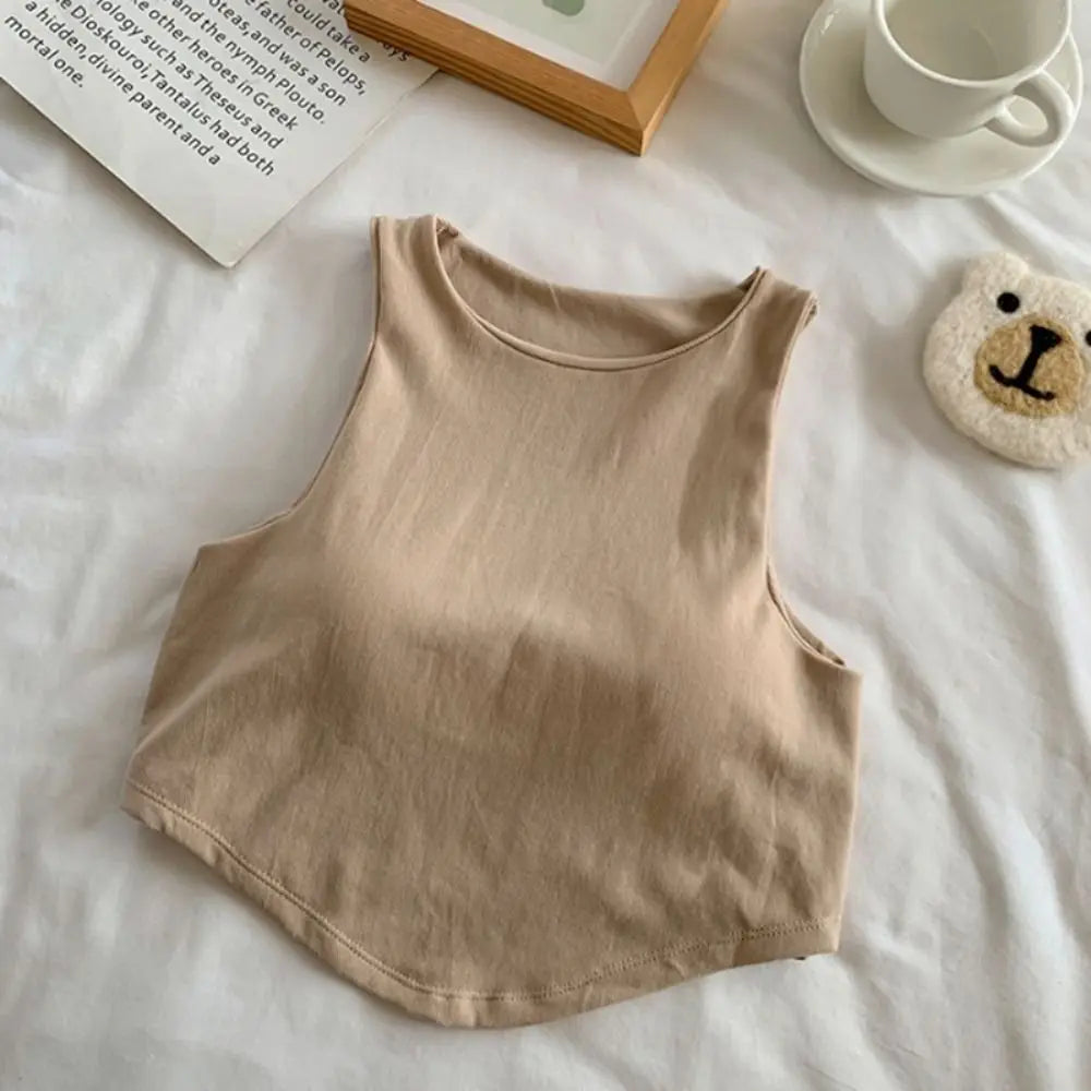 Fashion Cotton One-piece Sling Sleeveless Irregular Sleeveless Top Round Neck Short Spice Sleeveless Top Women