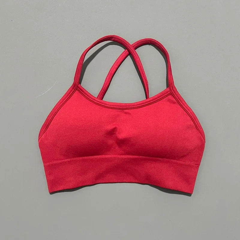 Histello Backless Sports Bra Women Seamless Yoga Top High Support Fitness Underwear Back Cross Gym Crop Top Running Workout Bras