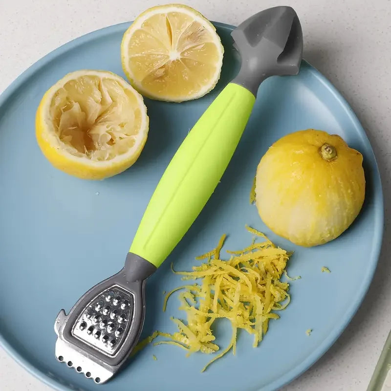 Multifunctional Lemon Zester & Juicer - Green Handle Stainless Steel Blade for Citrus Juicing & Grating, Kitchen Tool