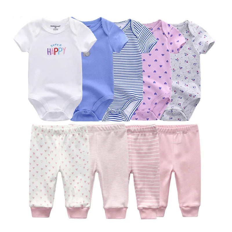9 Pcs/Lot Unisex Newborn Bodysuits+Pants Clothing Sets Cartoon Cotton Baby Boy Girl Clothes