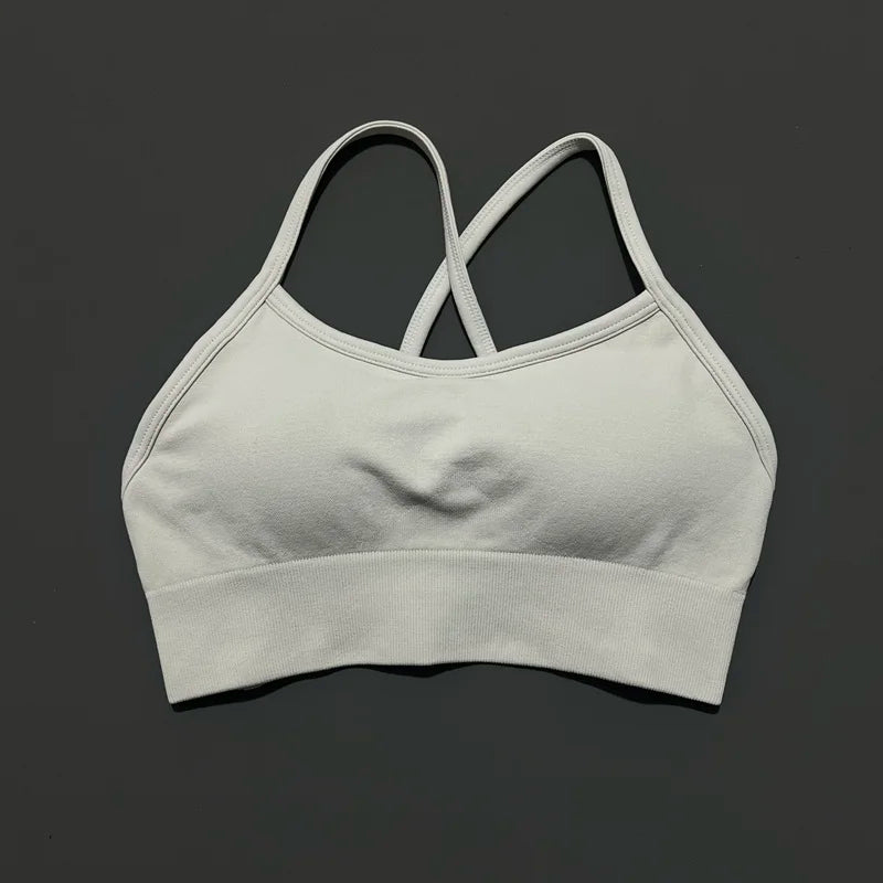 Histello Backless Sports Bra Women Seamless Yoga Top High Support Fitness Underwear Back Cross Gym Crop Top Running Workout Bras