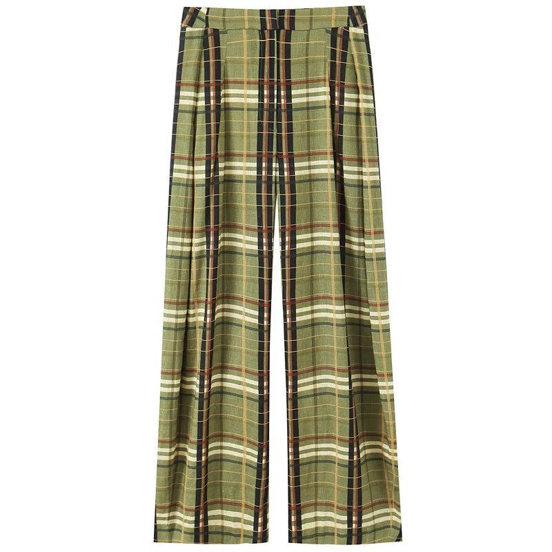 HXAO Plaid Baggy Pants Women's Pants Autumn 2025 Ladies Fashion Oversize High Waist Trousers Elegant Wide Leg Street Wear Pants