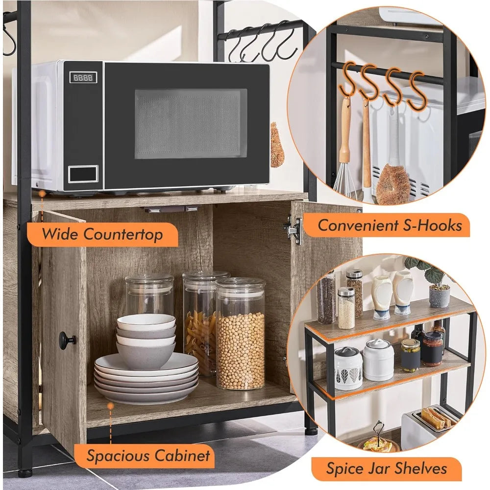 Yaheetech 4-Tier Kitchen Bakers Rack with Storage Cabinet and Hutch, Microwave Oven Stand Coffee Bar Pantry Cabinet with 8 S Hoo