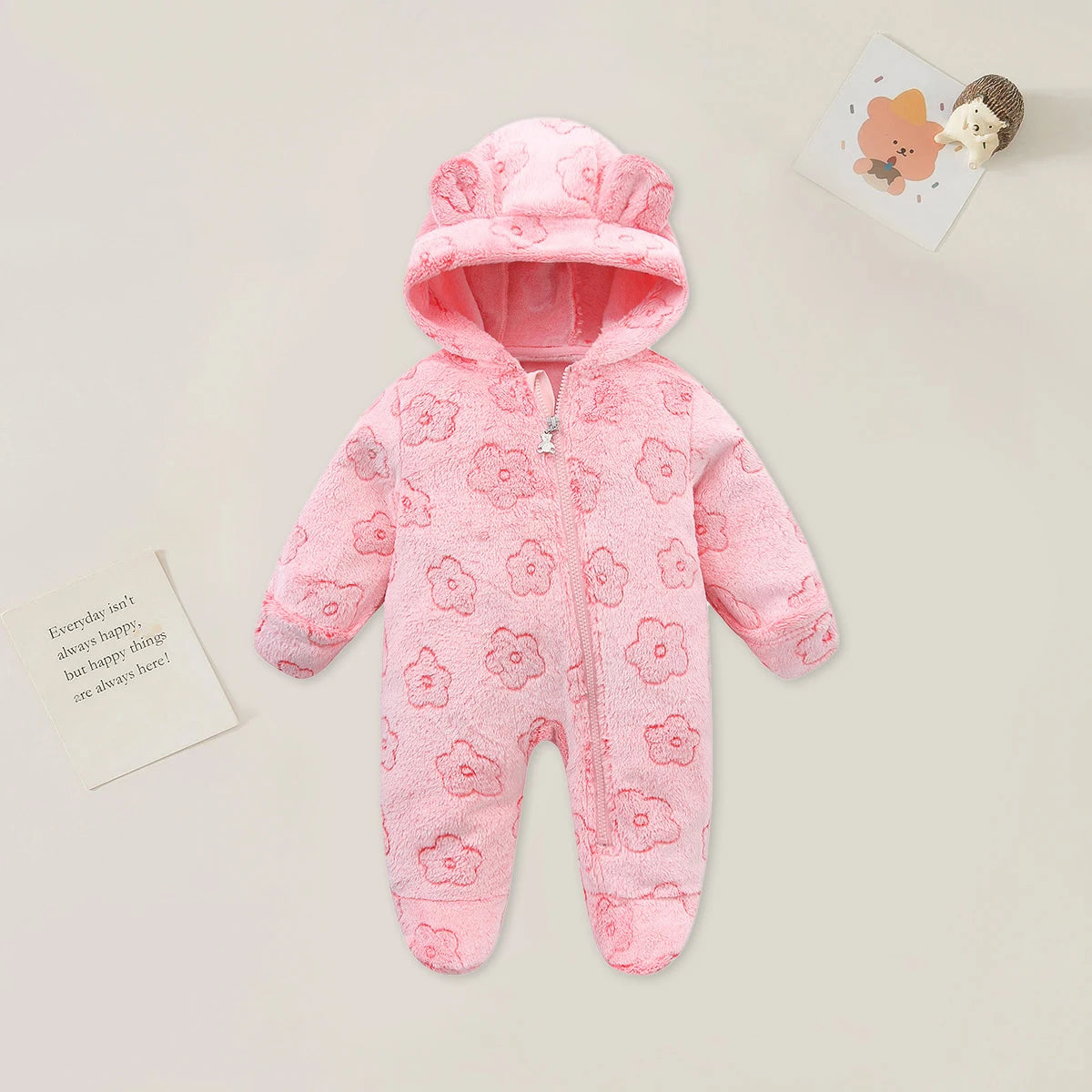 AYNIGIELL 0-12M Cartoon Newborn Bodysuit Warm RompersSoft Newborn Baby Clothes Flannel Autumn Winter Baby Boys Girls Jumpsuit