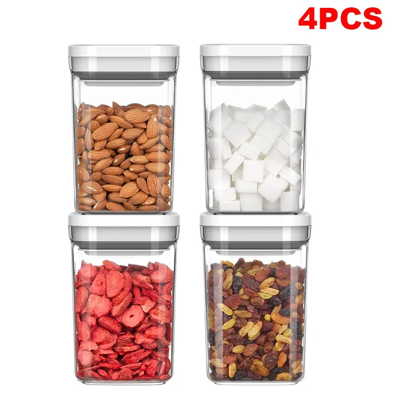 4PC Airtight Food Storage Containers with Lids Clear Plastic Kitchen and Pantry Organization Canisters Kitchen Storage Organizer