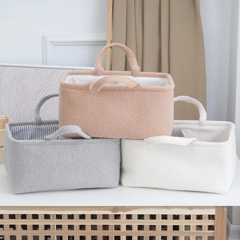 PANGDUBE Plush Diaper Bag for Baby Items Storager Things for Babies Diaper Stackers & Caddies Baby Diaper Organizer Nappy Caddy