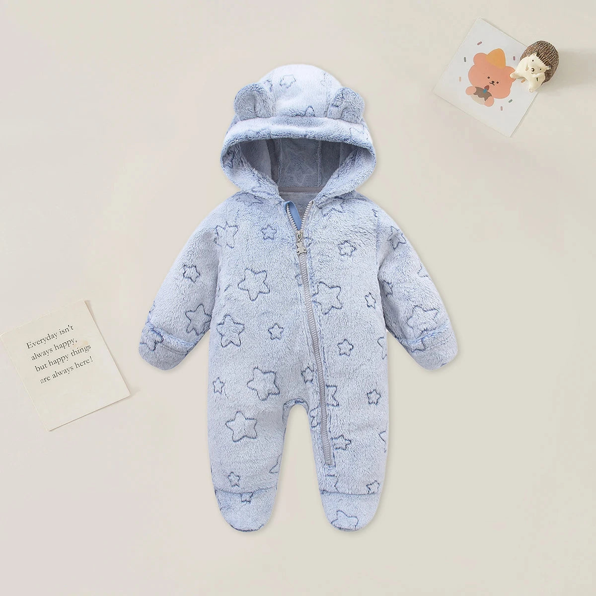 AYNIGIELL 0-12M Cartoon Newborn Bodysuit Warm RompersSoft Newborn Baby Clothes Flannel Autumn Winter Baby Boys Girls Jumpsuit