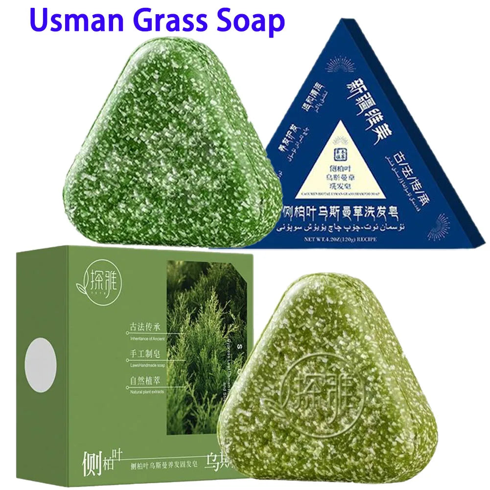 120g Usman Grass & Platycladus Herbal Shampoo Soap Natural Hair Treat Strengthens Roots Controls Oil Cleanses Scalp Hair Care