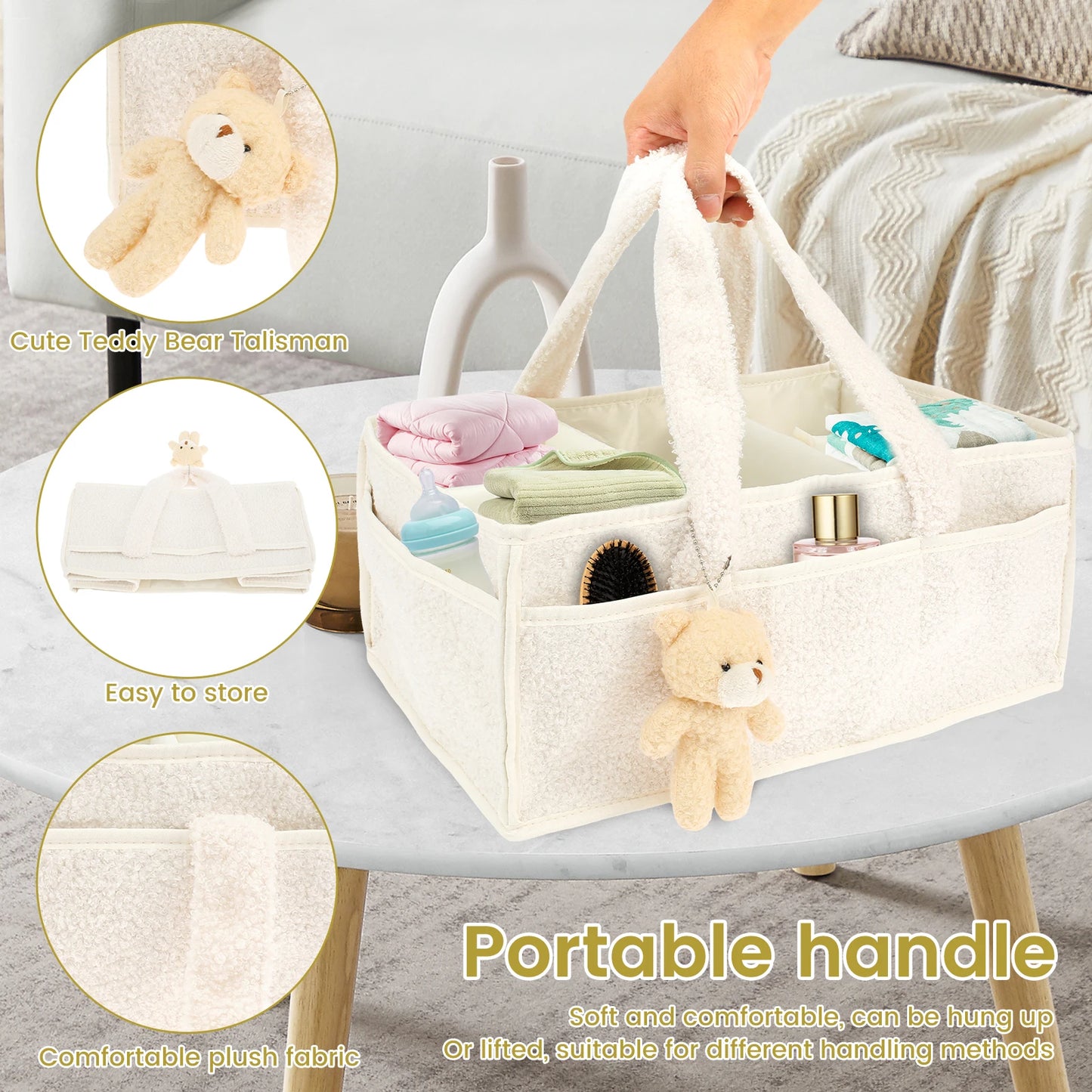 Diaper Bag for Baby Newborn Portable Diaper Caddy Organizer with Handle Large Pocket Diaper Bags Organizer for Baby Care