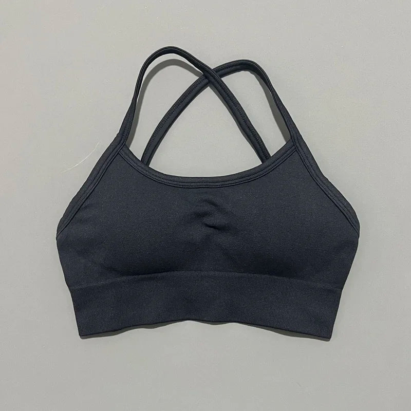 Histello Backless Sports Bra Women Seamless Yoga Top High Support Fitness Underwear Back Cross Gym Crop Top Running Workout Bras