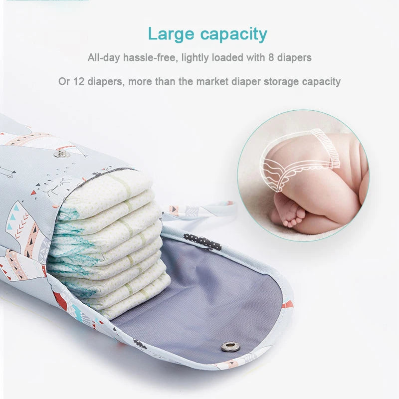 Baby Diaper Bag with Cartoon Printed Waterproof Diaper Storage Bag for Outdoor Carrying Bag for Household Wet Diaper Storage