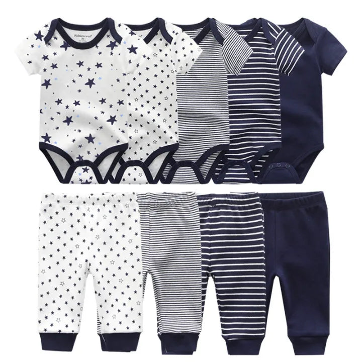 9 Pcs/Lot Unisex Newborn Bodysuits+Pants Clothing Sets Cartoon Cotton Baby Boy Girl Clothes