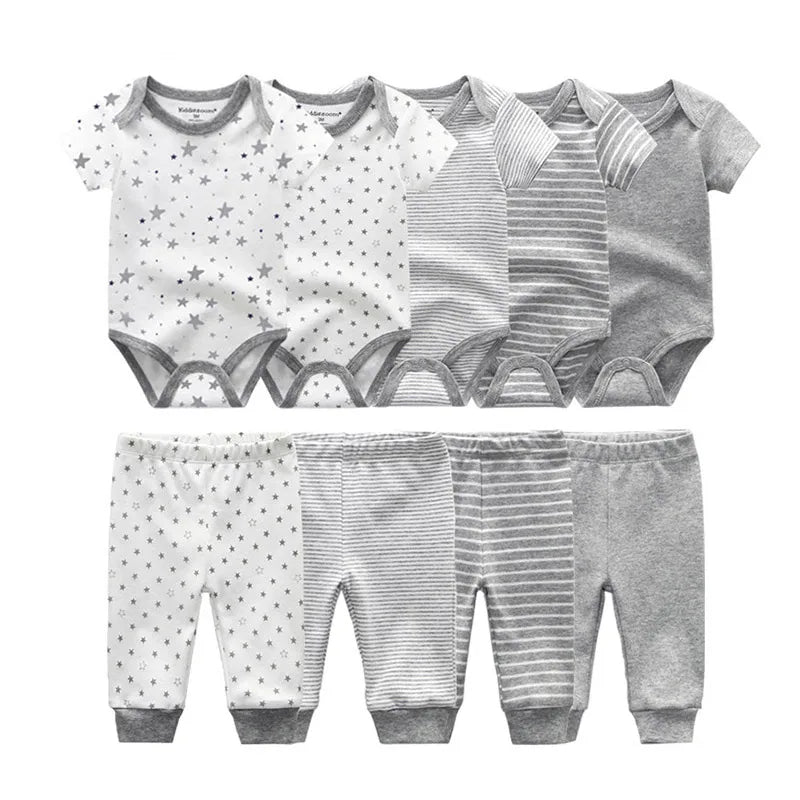 9 Pcs/Lot Unisex Newborn Bodysuits+Pants Clothing Sets Cartoon Cotton Baby Boy Girl Clothes