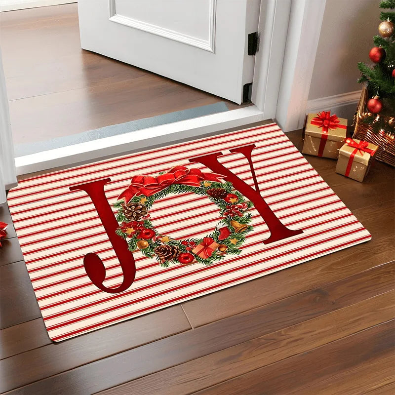 Christmas Door Mat Plaid Pattern Welcome Rug Festive Home Decor Mat Waterproof Non Slip Floor Protector for Xmas Entrance