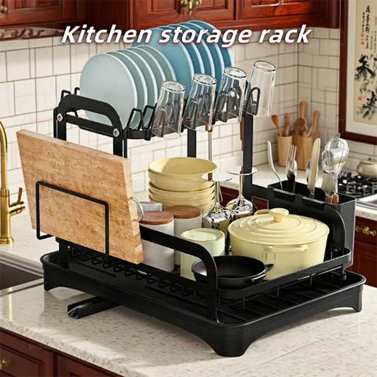 Multi-Function Kitchen Storage Rack Bowl Utensil Drain Organizer Small Space Tableware Draining Rack with Storage Box
