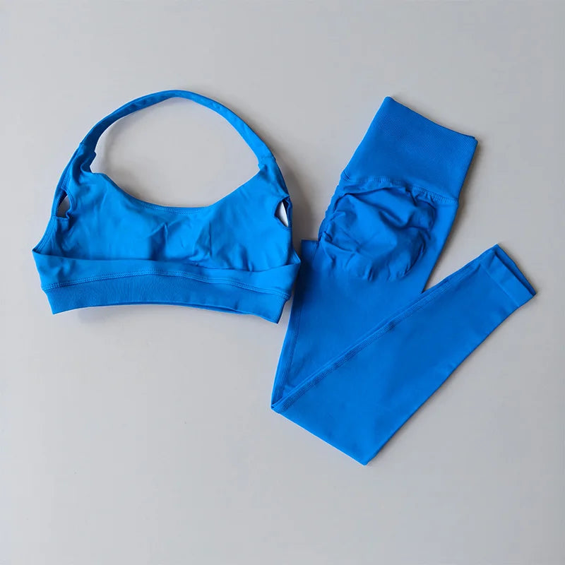 Seamless Hornet Beautiful Back Crop Top Bra High Waist Peach Sports Leggings Suit Yoga Training Running Fitness Gym Women Set