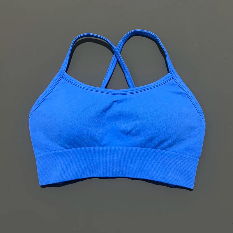 Histello Backless Sports Bra Women Seamless Yoga Top High Support Fitness Underwear Back Cross Gym Crop Top Running Workout Bras