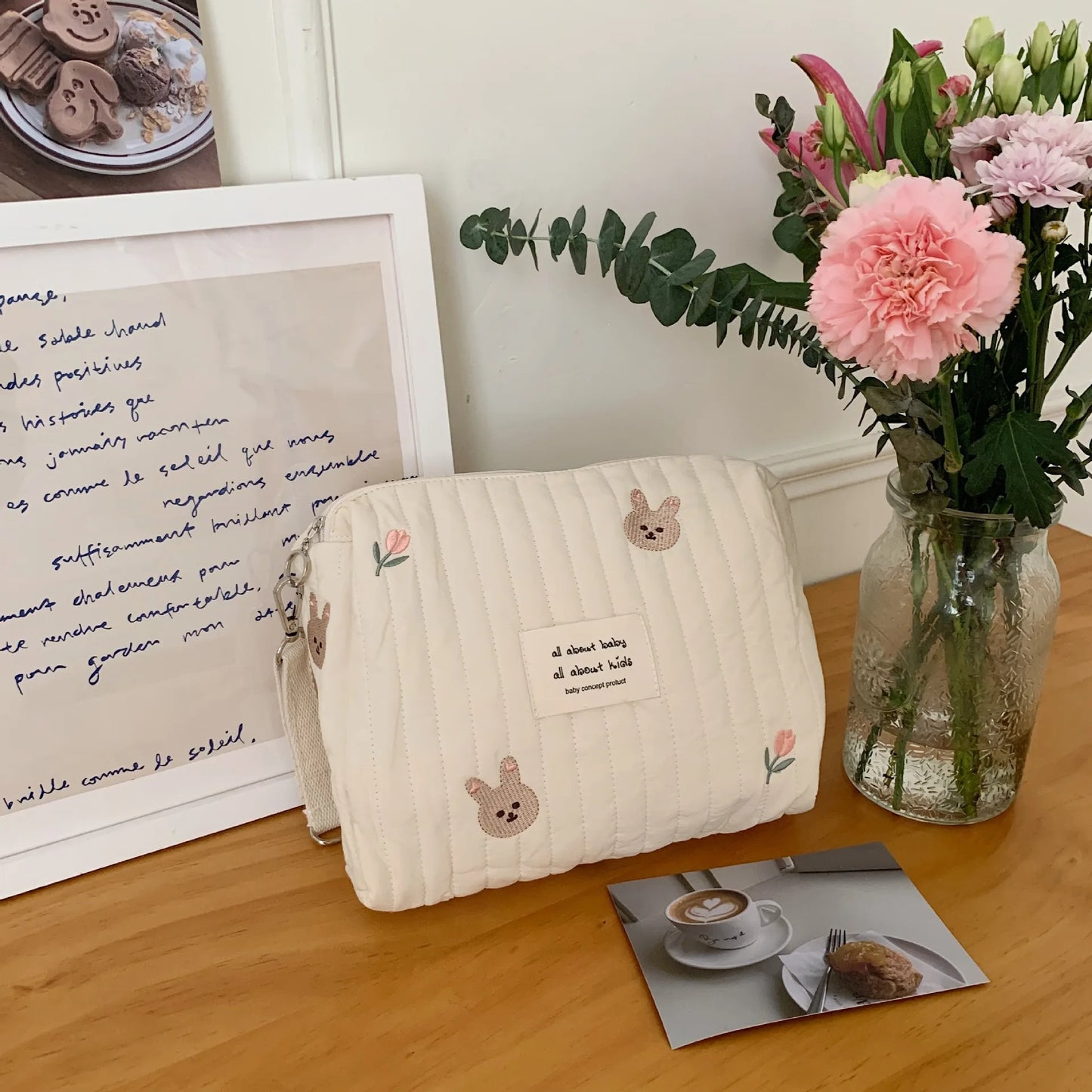 Ins Cotton Diaper Bag for Stroller Hanging Bag Baby Items Nappy Caddy Organizer Mommy Bag Zipper Cute Women Makeup Bag Kids